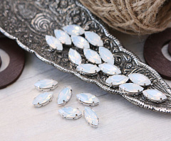 наветт 15х7 мм "белый опал/серебро" премиум, наветт (navette)