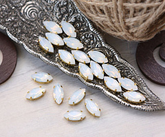 наветт 15х7 мм "белый опал/золото" премиум, наветт (navette)