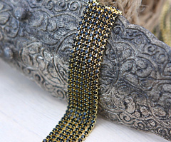 стразовая цепь ss6 (2 мм) "черный/золото", стразовая цепь