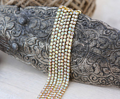 стразовая цепь ss8 (3 мм) "кристалл ав/золото" (50 см), стразовая цепь