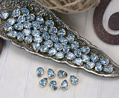 капля 10х7 мм "светлый сапфир/золото" премиум, капля (drop)