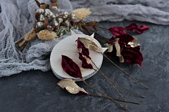 бархатный листик универсальный ~ 4,4х1,8 см "бордовый/золото", бархатные листья