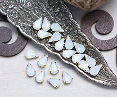 слеза 13х8 мм "белый опал/золото" премиум, слеза (xilion pear)