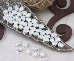 капля 10х7 мм "белый опал/серебро" премиум, капля (drop)