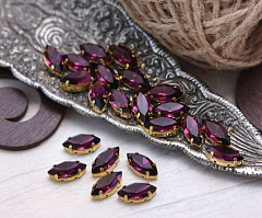 наветт 10х5 мм "аметист/золото" премиум, наветт (navette)