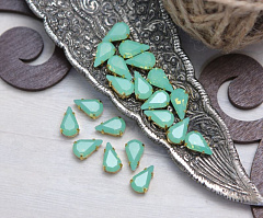 слеза 13х8 мм "зеленый опал/золото" премиум, слеза (xilion pear)