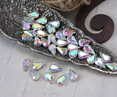 слеза 13х8 мм "кристалл ab/серебро" премиум, слеза (xilion pear)