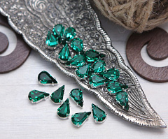 слеза 10х6 мм "изумруд/серебро"  премиум, слеза (xilion pear)