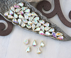 слеза 13х8 мм "кристалл ab/золото" премиум, слеза (xilion pear)