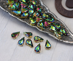 слеза 13х8 мм "витражный средний/золото" премиум, слеза (xilion pear)