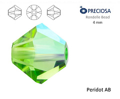 биконусы preciosa 4 мм "peridot ab" (15 шт), биконусы