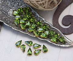 слеза 13х8 мм "оливин/золото" премиум, слеза (xilion pear)