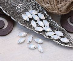 наветт 12х6 мм "белый опал/серебро" премиум, наветт (navette)