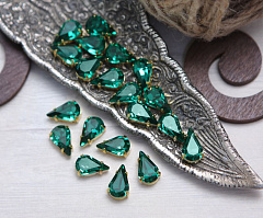 слеза 13х8 мм "изумруд/золото" премиум, слеза (xilion pear)