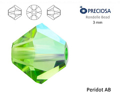биконусы preciosa 3 мм "peridot ab" (15 шт), биконусы