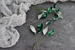 бархатный листик универсальный ~ 3,8х1,5 см "изумруд/серебро", бархатные листья