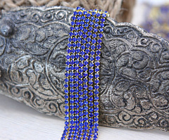 стразовая цепь ss6 (2 мм) "сапфир/золото", стразовая цепь