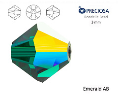 биконусы preciosa 3 мм "emerald ab" (15 шт), биконусы
