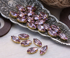 наветт 12х6 мм "светлый аметист/золото" премиум, наветт (navette)