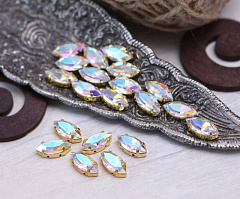 наветт 10х5 мм "кристалл ab/золото" премиум, наветт (navette)