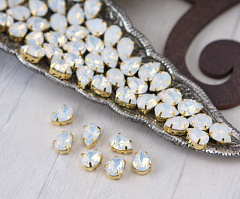 капля 10х7 мм "белый опал/золото" премиум, капля (drop)