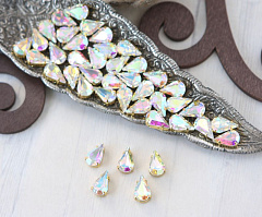 слеза 10х6 мм "кристалл ab/золото" премиум, слеза (xilion pear)