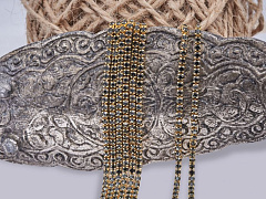 стразовая цепь ss6 (2 мм) "черный бриллиант/золото" (1 м), стразовая цепь