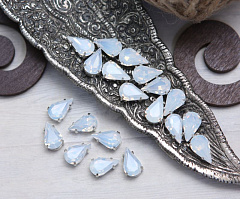 слеза 13х8 мм "белый опал/серебро" премиум, слеза (xilion pear)